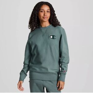 Champion Ionic Script Logo Embroidered Crewneck Sweatshirt Size Small Green